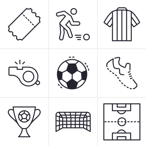 ilustraciones, imágenes clip art, dibujos animados e iconos de stock de iconos y símbolos de la línea del campeonato de fútbol de fútbol - club de fútbol