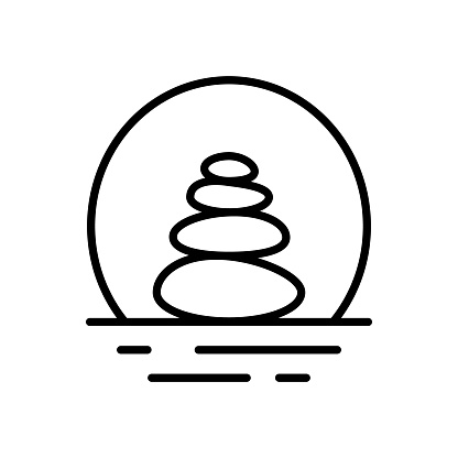 Stone Balance Yoga Line Icon. Wellness Meditation Calm Pebble Rock Linear Pictogram. Zen Wellbeing Outline Icon. Spa Beauty Healthy Lifestyle Editable Stroke. Isolated Vector Illustration.
