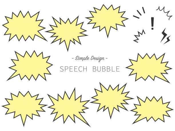 illustrations, cliparts, dessins animés et icônes de jeu de cadres à bulles vocales en zigzag pour accentuer le jaune - spiked