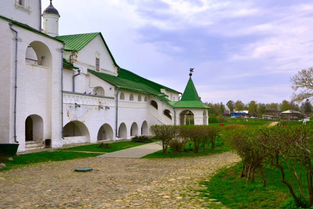 The courtyard of the old town. Bishops' Chambers of Russian architecture of the XV century. Suzdal, Russia, 2022.