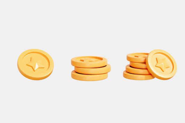 istock 3D Coin icon set for game interface. Realistic coin with star. Money for ui and web design. For mobile application. Cartoon creative badge isolated on white background. 3D Rendering 1411337446