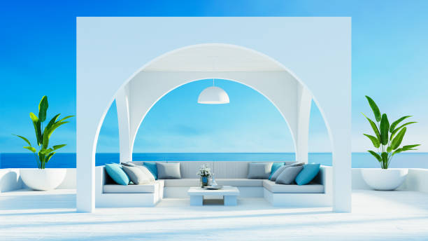 istock Outdoor living beach luxury and see view - 3D rendering 1411342990
