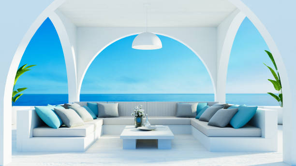 istock Outdoor living beach luxury and see view - 3D rendering 1411342991