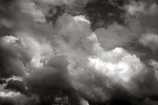 Black and white empty sky with storm clouds