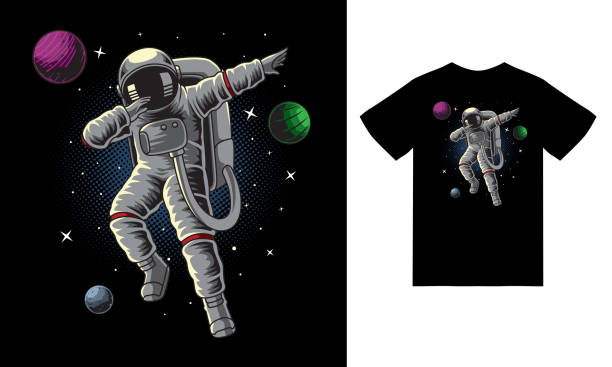 astronauten-dabbing in weltraum-illustration mit t-shirt-design premium-vektor - dab tanz stock-grafiken, -clipart, -cartoons und -symbole
