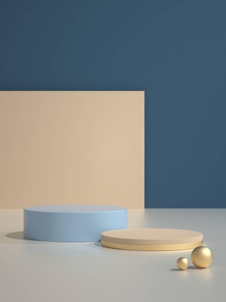 istock Blue background of 3D rendering virtual product display platform 1411348848