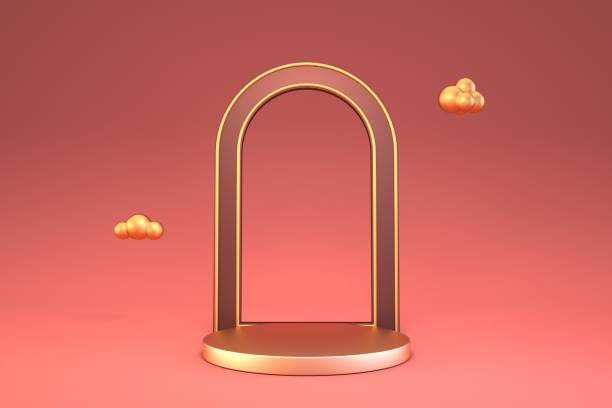 istock Pink background of 3D rendering virtual product display platform 1411348914