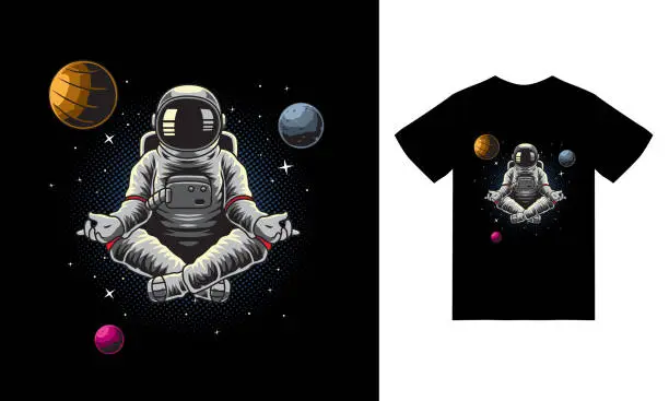 Vector illustration of Astronaut yoga meditation in space illustration with tshirt design premium vector