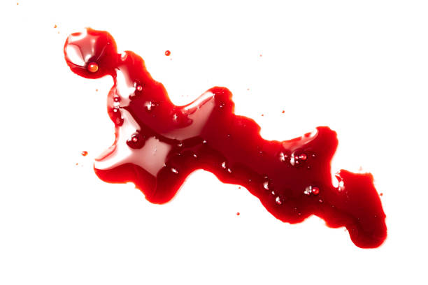 istock thick red blood with bubbles on a white background 1411351093