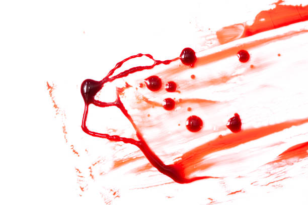 istock smeared red blood with drops on white background 1411351096