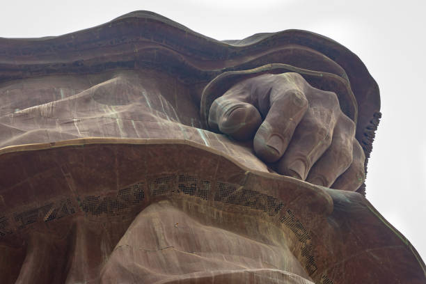 statue of unity the world tallest statue with bright dramatic sky at day from different angle image is taken at vadodra gujrat india on July 10 2022. It was designed by Indian sculptor Ram V. Sutar and was inaugurated on 31 October 2018