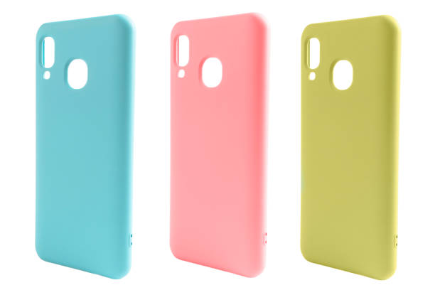 istock Mobile phone case isolated on white background. Smart phone case isolated. Multicolored silicone case for smartphone or phone with cutouts for the camera. Front view 1411355886