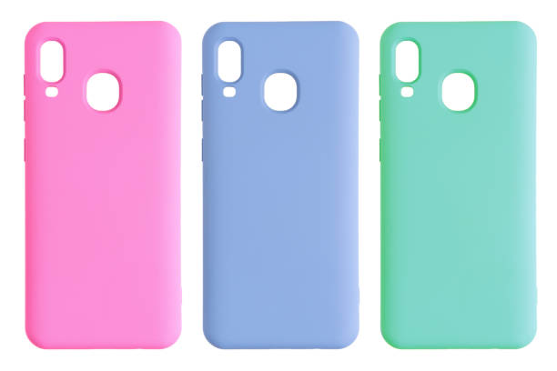 istock Mobile phone case isolated on white background. Smart phone case isolated. Multicolored silicone case for smartphone or phone with cutouts for the camera. Front view 1411356510