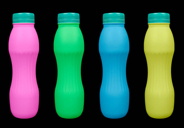 istock Multi colored plastic bottle isolated on black background. Packaging products. Plastic bottle isolated with clipping path 1411356696