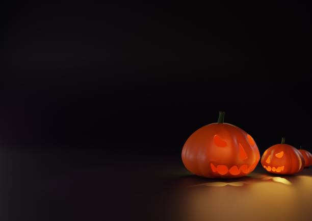 istock Halloween Pumpkins On purple background 1411356800