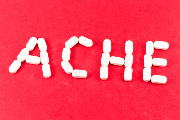 istock the word ACHE written with white pills on red background 1411356833