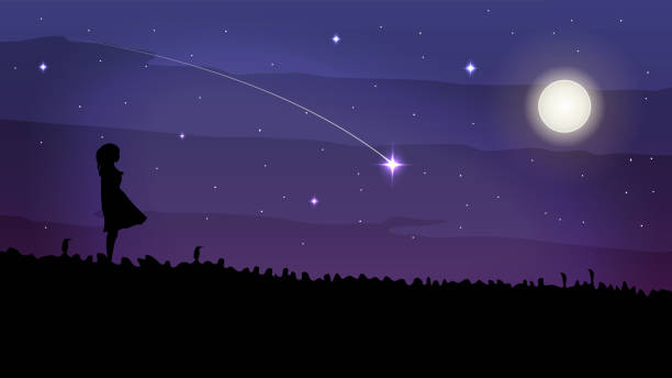 istock silhouette girl looking sky full stars. Vector illustration 1411356956