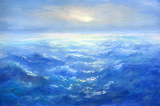 sea sunset, oil painting