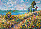 istock summer landscape of south europe, oil painting 1411357094