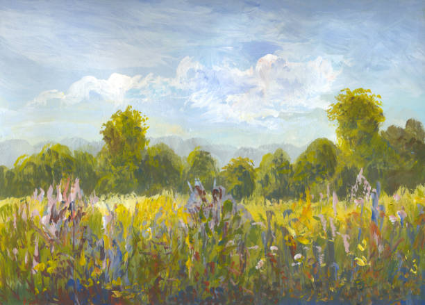 Summer meadow, painting vector art illustration