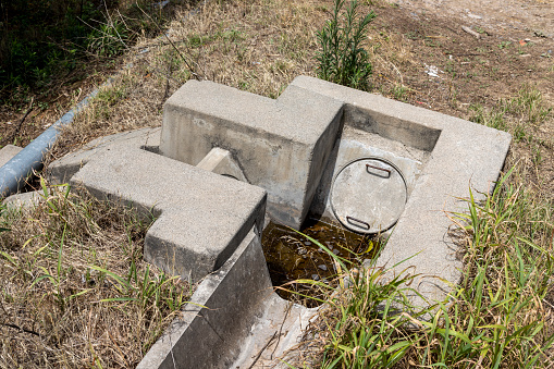 Agriculture water irrigation canals system with manholes to control the flow and direction of water