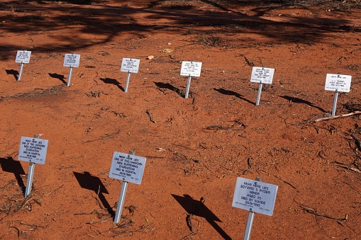 Coolgardie, Western Australia, Australia, June 26, 2022.\nThe plaques name early pioneers and their date and cause of death