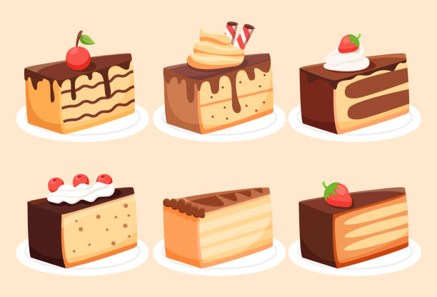 illustrazioni stock, clip art, cartoni animati e icone di tendenza di collezione di varie torte dolci fette pezzi - fetta di torta