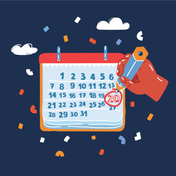 istock Cartoon vector illustration of Businessman hands mark on the calendar important data 1411359484