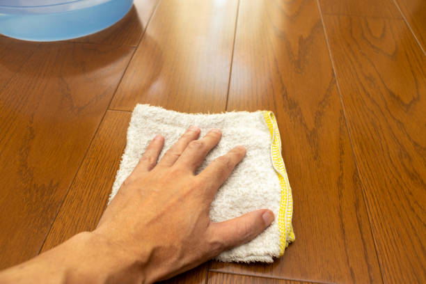 istock Wipe the floor with a wet cloth 1411360033