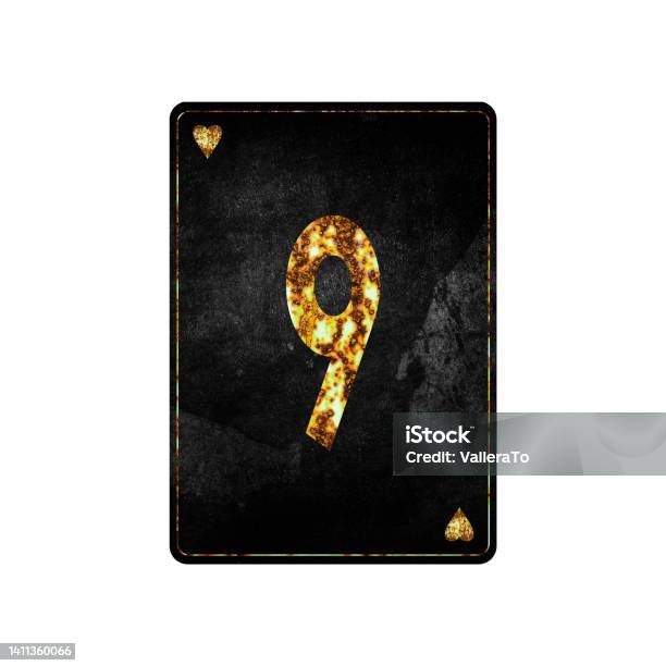 Digit Card 9 Digit Nine Alphabet On Vintage Playing Cards Isolated On White ...