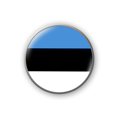 Estonia flag. Round badge in the colors of the Estonia flag. Isolated on white background. Design element. 3D illustration. Signs and symbols.