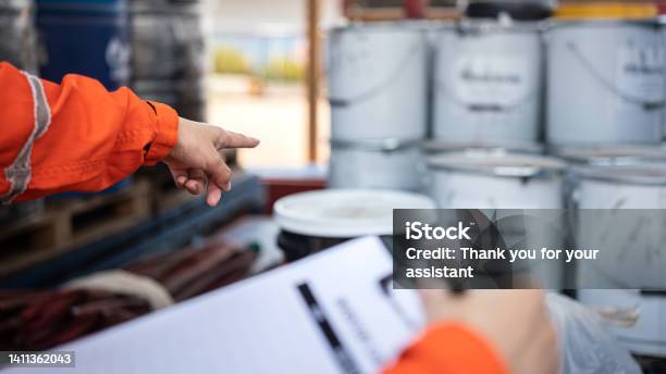 Safety Audit At The Chemical Storage Area Industrial Working Action Stock Photo - Download Image Now