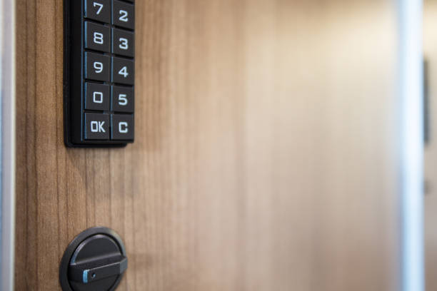 combination lock and wooden locker - locker combination lock lock modern art imagens e fotografias de stock