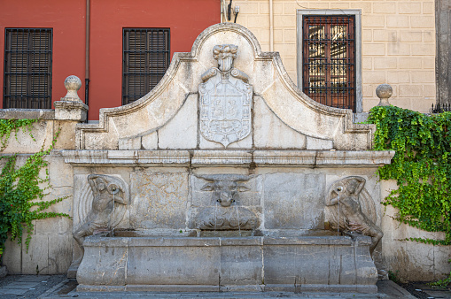 Ancient medieval fountain of the Pilar del Toro in the city of Granada, Spain