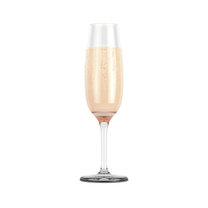 Champagne Flute Glass with Bubbles on a white background. 3d Rendering