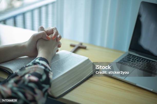 Womans Hand With Cross Concept Of Hope Faith Christianity Religion Church Online Stock Photo - Download Image Now