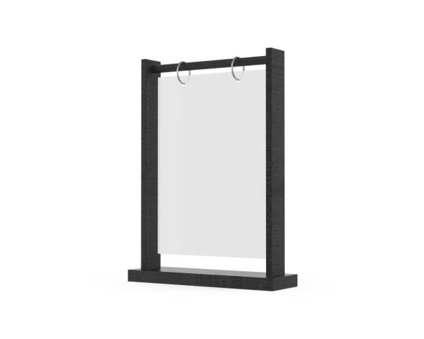 Metal ring flip menu holder T-shape A4 acrylic table menu stand mockup, 3d render illustration
