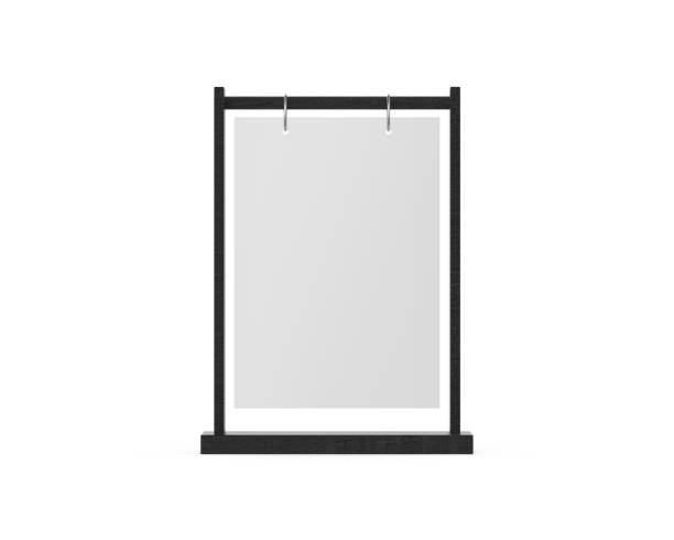 istock Metal ring flip menu holder T-shape A4 acrylic table menu stand mockup, 3d render illustration 1411367015