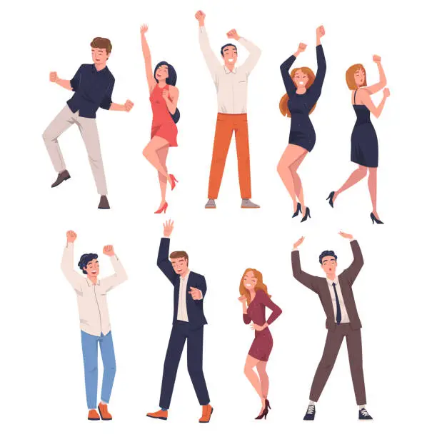 Vector illustration of People Character Screaming Feeling Joy and Excitement Celebrating Something Vector Set