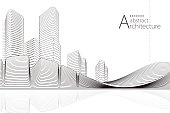istock 3D illustration Abstract Architecture landscape Line Drawing. 1411368424
