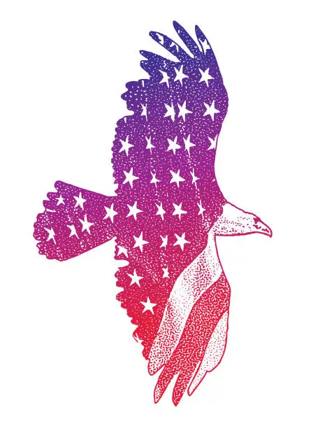 Vector illustration of American Flag and Bald Eagle