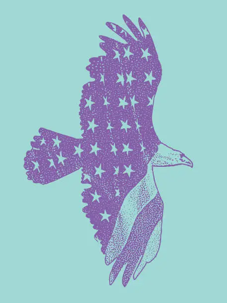 Vector illustration of American Flag and Bald Eagle