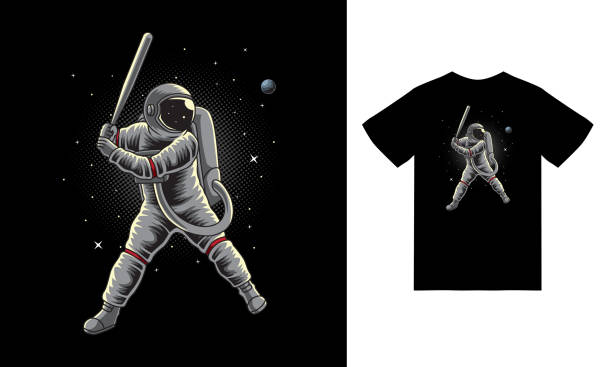 宇宙イラストで野球をしている宇宙飛行士とtシャツデザインのプレミアムベクター - baseball isolated点のイラスト素材／クリップアート素材／マンガ素材／アイコン素材