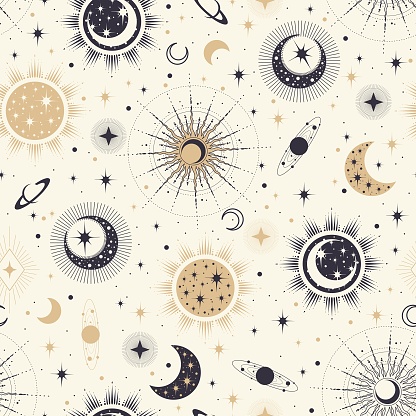 Mystical esoteric background for design of fabric, packaging, astrology, phone case, wrapping paper.