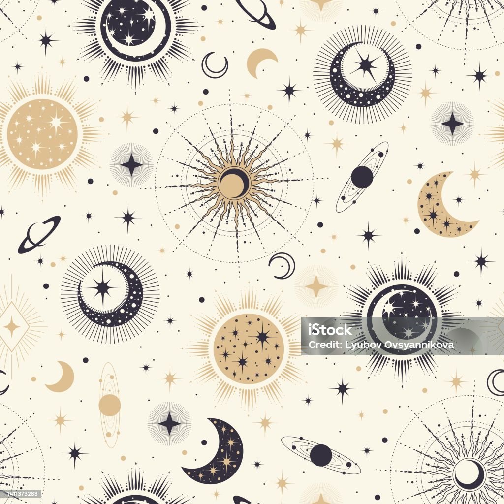 Star Pattern Magic Vector Magic Seamless Pattern With Constellations Sun Moon And Stars ...