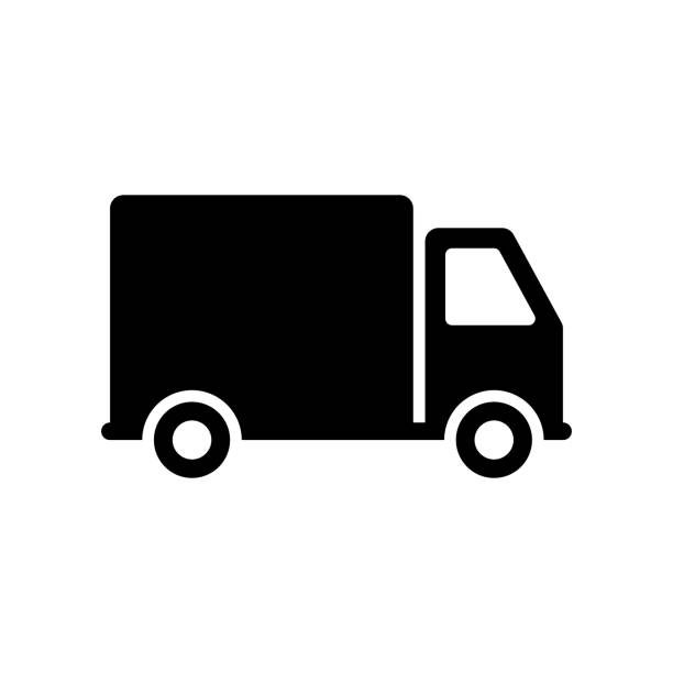 ilustrações de stock, clip art, desenhos animados e ícones de truck delivery service black silhouette icon. cargo van fast shipping glyph pictogram. courier truck deliver order parcel flat symbol. vehicle express shipment transport. isolated vector illustration - truck moving van white backgrounds