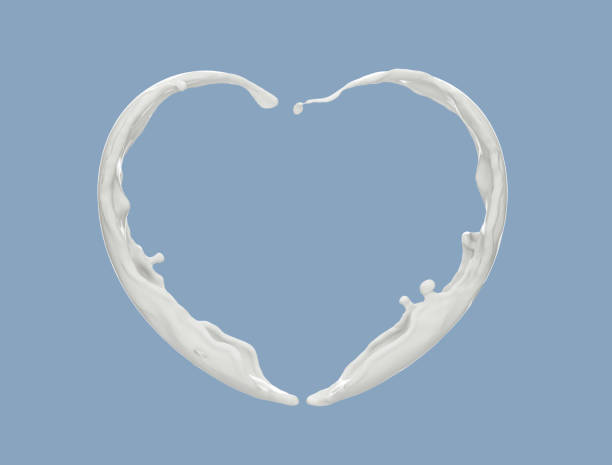 3d splash float line scatter liquid stained cream white milk lactose background commercial decorative composition heart shape.