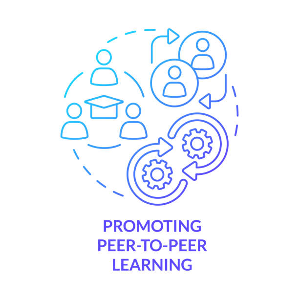 Promoting peer-to-peer learning blue gradient concept icon Promoting peer-to-peer learning blue gradient concept icon. Microtraining advantage abstract idea thin line illustration. Collaboration. Isolated outline drawing. Myriad Pro-Bold font used peer to peer stock illustrations