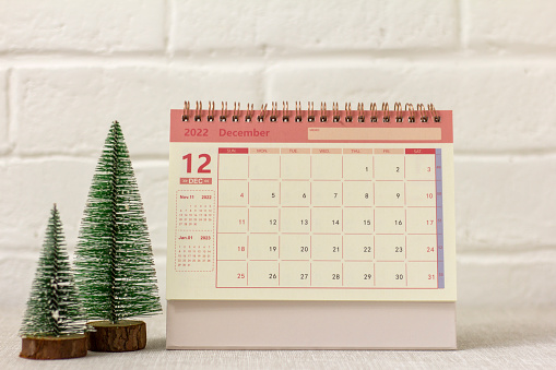 Desk calendar for December 2022 planned for month planning