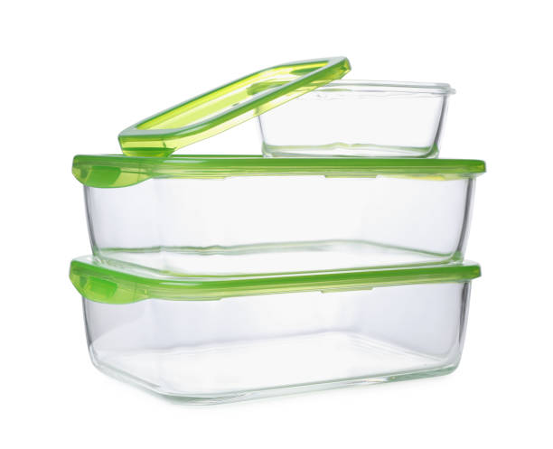 istock Empty glass containers for food on white background 1411381424